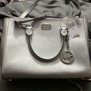 Metalic silver Michael Kors satchel NWT